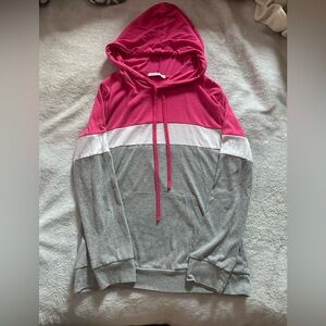 Colorblock Pink and Gray Women's Hoodie Sweater